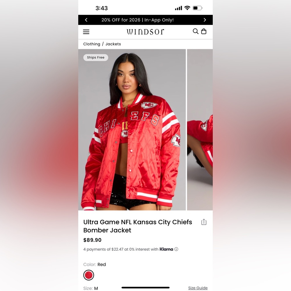 Windsor/ NFL Red Varsity Bomber Jacket